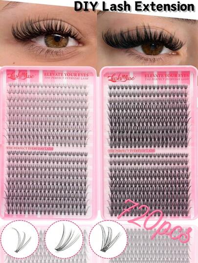 720 Clusters Large Capacity Lightweight Eyelash Book, 10D+20D+30D Graduated Density Single Cluster False Eyelashes, 8-16MM Mixed Length D-Curl Eyelash Clusters, Soft Fine Mink-Like Texture, 3D Fluffy Natural Layering Can Be Freely Stacked, Easily Create Clear Daily Makeup, Korean Natural Big Eyes, Fairy-Like Eye Makeup And Exquisite Cat Eye Effect, Beginner-Friendly Home DIY Easy To Match, Suitable For Commuting, School, Dating, Photography, Travel, Vacation, Wedding, Party, Stage Performance And Birthday Makeup Gift