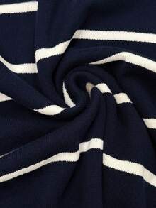 WAIT HIM 100% Cotton Men's Casual Colorblock Striped Knit Top - Blue and White - View 7