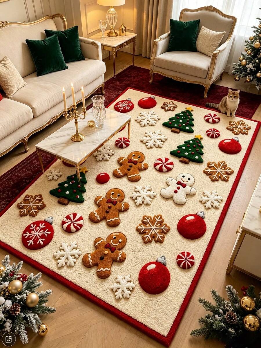 1pc Christmas Cookie Pattern Doormat, Christmas Gift, Doormat, Small Rug, Welcome Mat, Carpet, Floor Mat, Outdoor Doormat, Kitchen Rug, Home Decor, Front Door Mat, Area Rug, Outdoor Mat - Multicolor - View 1
