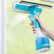 4-In-1 Glass Cleaning Brush, Multi-Function Window Cleaner, Can Scrape, Wipe, Scrub And Spray, Creative Household Cleaning Tool, Suitable For Bathroom, Mirror, Window, Glass And Tile Small Cleaning Tool - Blue - View 2