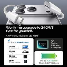 Kabel Pengisian Cepat USB-C ke USB-C 240W Tzlrxl, Jalinan Nilon 48 Untai, Chip E-Marker 3.0, Kompatibel dengan Laptop, Ponsel, dan Tablet, Paket 2 (3,3 kaki + 6,6 kaki) - Hitam - View 3