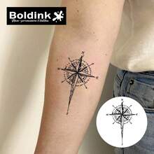 Boldink 1PC NESW Compass Needle Temporary Tattoo Sticker, Waterproof Body Art Tattoo Sticker, Lasts 1-2 Weeks, Plant Juice Formula, And Gentle, Non-Irritating, Perfect For Daily Wear, Body Decoration, Unisex Gift, Must-Have For People - Black - View 6