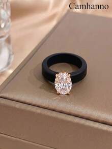 Camhanno 1 buah Cincin Silikon Gaya Kasual, Pilihan Berbagai Warna, Bentuk Oval dengan Empat Cakar dan Batu Bertatahkan, Cocok untuk Pemakaian Sehari-hari, Aksesori Elegan - Rose Gold - View 3