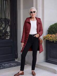 Women's Casual Hooded Down Jacket With Pockets, Lightweight For Daily Wear - Burgundy - View 4