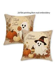 4pcs Cat & Throw Pillow Covers Suitable For Halloween Country Rustic Decor, Non-Embroidery Retro Cushion Covers With Zipper Closure, Fall Pillowcases For Sofa Bed Living Room Car, 17.7x17.7in, No Inserts, 2D Flat - Apricot - View 8