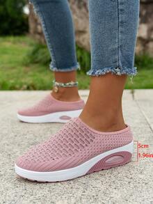 Women's Summer Mesh Slip-On Mule Slippers, Air Cushion Rocker Sole, Breathable Thick Platform Height-Increasing Fashion Casual Slides - Pink - View 7
