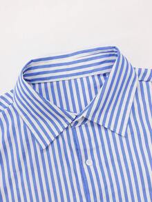 Men's Casual Woven Simple Blue & White Striped Shirt - Baby Blue - View 5