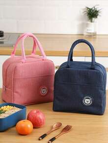 1 buah Tas Bekal Makan Siang Berinsulasi yang Dapat Digunakan Kembali dengan Label Beruang, Tas Bekal Portabel Kapasitas Besar, Desain Tahan Air, Cocok untuk Sekolah dan Kantor, Menjaga Makanan Tetap Segar dan Lezat, Kotak Bento, Tas Bekal, Piknik Dapur, Kembali ke Sekolah. - Hitam - View 3