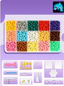 Glow-In-The-Dark Water Bead Craft Kit – Multi-Color DIY Fusion Set With Tools & Templates For 3D Art Projects - Multi-color - View 5