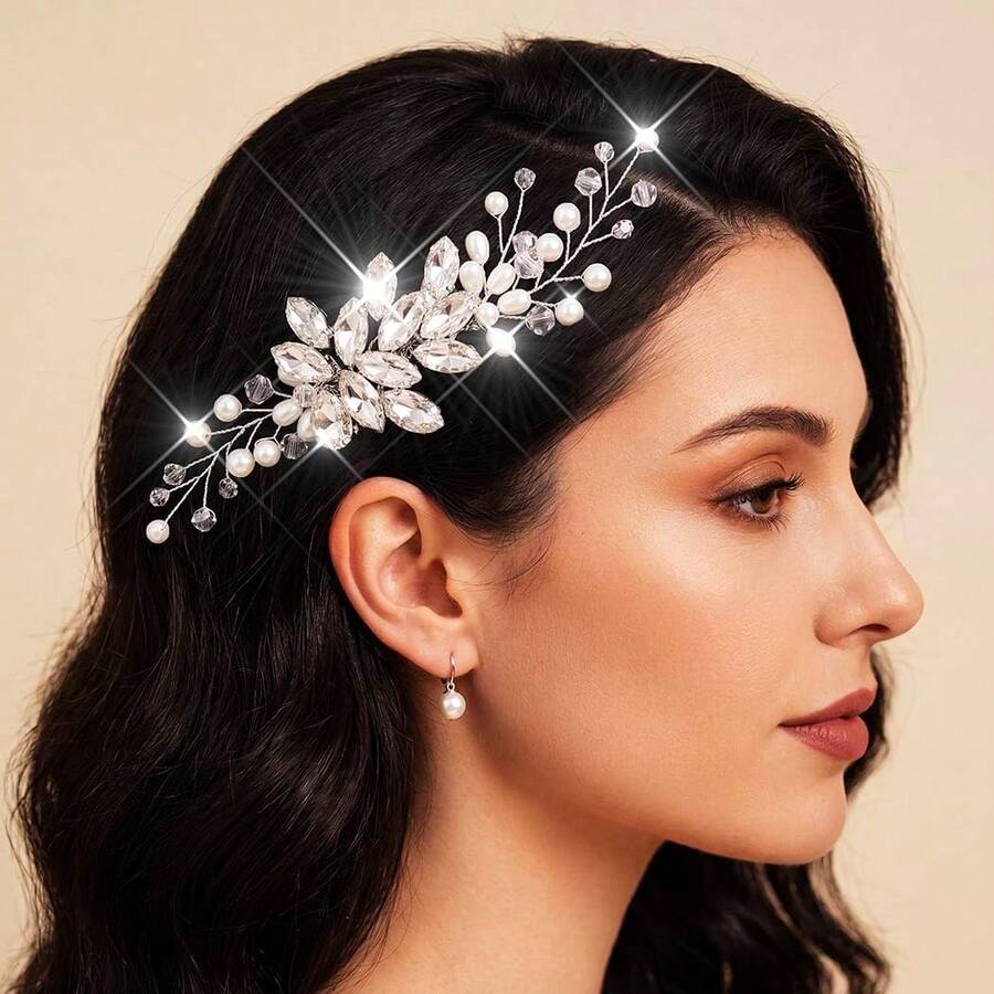 1pc Elegant ABS Plastic (ABS Resin) Hair Comb Bridal Wedding Hair Accessory For All Seasons - Silver - View 1