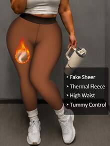 1pc/2pcs Women's Plus Size Warm Tights, Sexy Slim Fit Faux Translucent Thermal Lined Leggings, Winter Thickened Warm Fleece Tights, Women's Fashion Tights - Multicolor - View 12