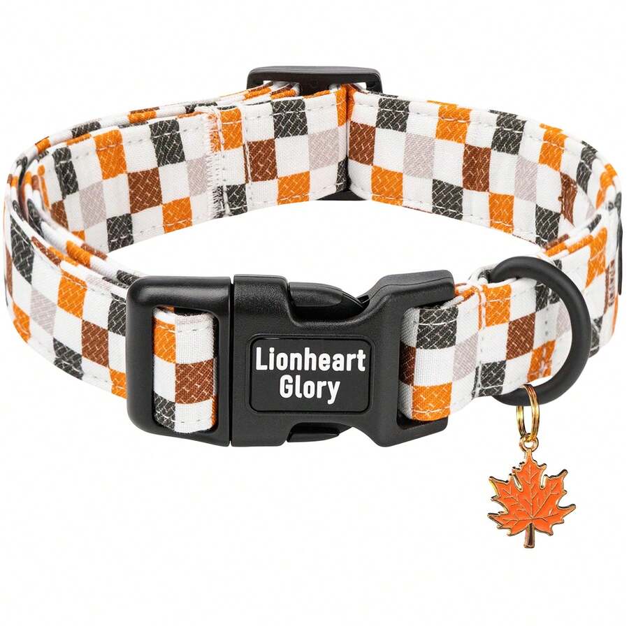 Lionheart Glory Autumn Brown Plaid Print Dog Collar, Soft Adjustable Collar For Small, Medium, Large Dogs, Male - Brown - View 1