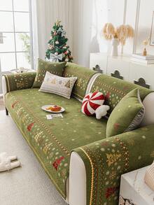 1pc Christmas Holiday Decorative Sofa Cover, Chenille Material Pet-Friendly All-Season Non-Slip Protective Cushion, Suitable For 1-4 Seater Sofa Protection And Decoration, Old Sofa Refurbishment - Green - View 4
