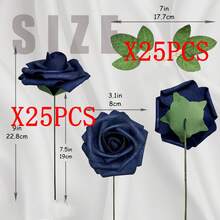 25/50pcs Navy Blue Artificial Foam Roses With Stems - Perfect For DIY Wedding Decor, Bouquets, Party Table Arrangements And Home Decoration, Packed In OPP Bag, With 2 Leaves - Dark Blue - View 14