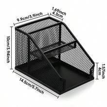 Mesh Desk Organizer For Office, Metal Pen Holder, Desktop Storage Caddy With Sticky Note & Card Slots, Black Stationery Holder For School & Exhibition - 5019 - View 2
