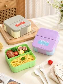 4-Clip Reinforced Sealed Square 3-Compartment Lunch Box With Matching Utensils, 3-Section Divided Food Separation, Secure Snap Closure Leak-Proof, Easy To Clean And Maintain, Practical Meal Prep Container For Main Course And Side Dishes - Multicolor - View 3