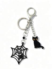 1 Piece Of Gothic Dark Style Pants Chain Alloy Spider Web Black Cat Pendant Keychain Backpack Pendant Halloween Gift Daily Holiday Accessories - Silver - View 4