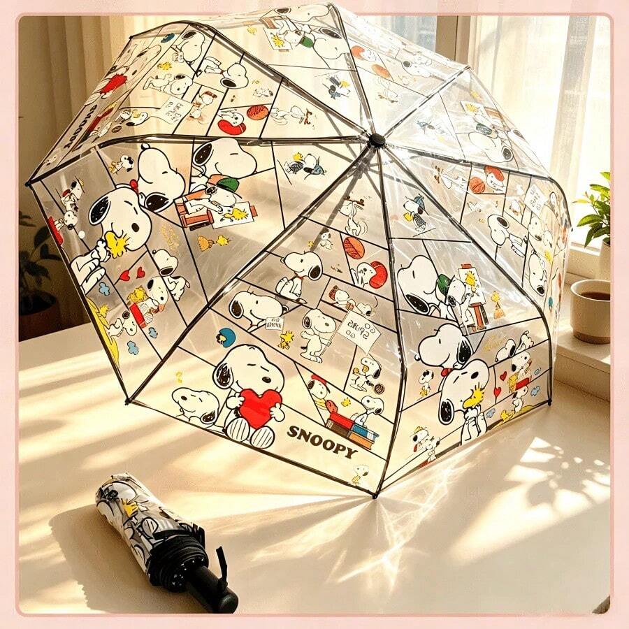 1pc Snoopy Transparent Folding Umbrella, Cute Transparent Rain Gear, Suitable For Daily Commute, School, Travel, Perfect Gift For Snoopy Fans On Back To School, Birthday, Graduation - A - View 1