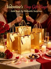 Shiny Metallic Gold Waterproof Gift Bags With Hang Tags, Twisted Handle Luxury Present Wrapping Bags For Christmas Holiday Gift Giving - Multicolor - View 10