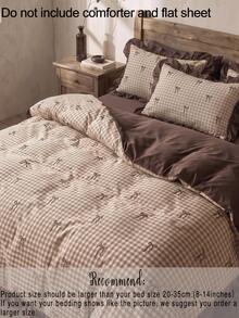 2pcs/3pcs Set Khaki Plaid Bow Digital Print Mocha Color Ruffle Duvet Cover Set (1 Duvet Cover + 1/2 Pillowcases, No Inserts), Polyester And Other Synthetic Fiber Material, Soft And Skin-Friendly, Suitable For Daily Indoor Use - Multicolor - View 8