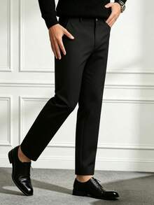Men's Casual Straight Leg Dress Pants, Regular Fit With Zipper Fly, Suitable For Spring, Autumn And All Seasons, Office And Casual Wear - Black - View 2