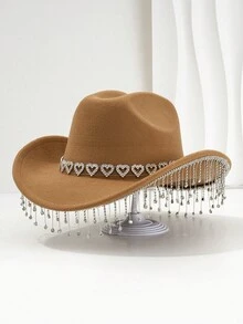 1 Piece Women's Crown Teardrop Tassel Western Cowboy Hat Travel Rhinestone Casual Party Festival Wedding Jazz Hat Suitable For Daily Wedding Party - Multicolor - View 17