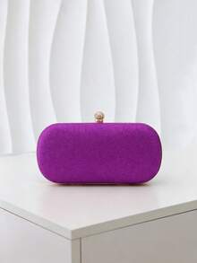 Women's Evening Clutch, Oval Hard Shell Clutch, Rhinestone Ball Clasp, Fashionable Portable Hard Shell Women's Handbag, Suitable For Balls, Weddings, Cocktail Parties - Purple - View 5