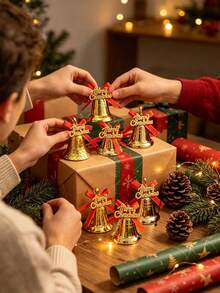 1 Set Gold Christmas Bell Decorations, Suitable For Hanging On Christmas Tree And Yard Gift Boxes; Bell Pendant, Holiday Home And Outdoor Decor, Winter Party Decoration - A - View 6