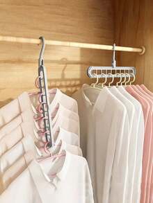 5pcs Space-Saving Stackable Hangers, Multi-Function 9-Hole Support Hangers For Clothing Storage, Multi-Function Plastic Wardrobe Organizer, Suitable For Home Bedroom - Multicolor - View 10