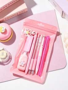 1/8/9pcs Pink Stationery Set, Includes Weekly Planner, Ballpoint Pen, Highlighter, Pencil, Eraser And More. Cute Girl Theme Stationery, Suitable For Young Girls And Teenagers, Back To School Essential, Perfect For School And Classroom Use - Multiple Styles - View 4
