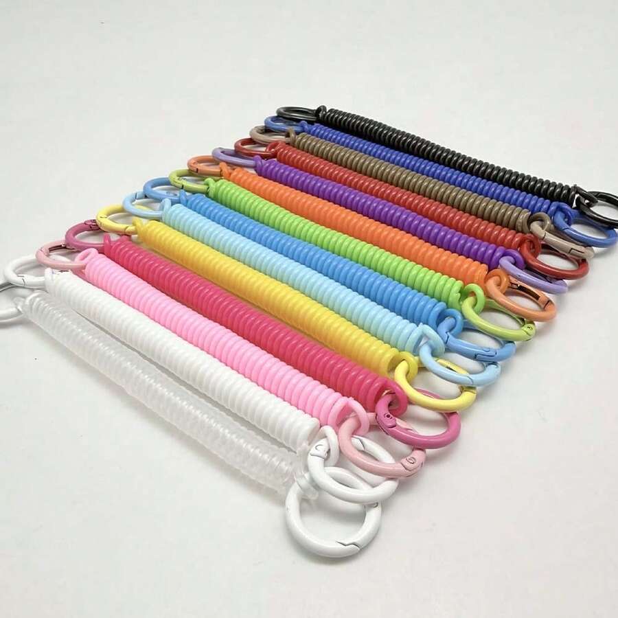 5pcs Assorted Colors Spiral Spring Keychain Lanyards, TPU Stretch Anti-Loss Rope With Open Spring Ring, DIY Replacement Key Chain Bag Hanging Decor Rope - Multicolor - View 1