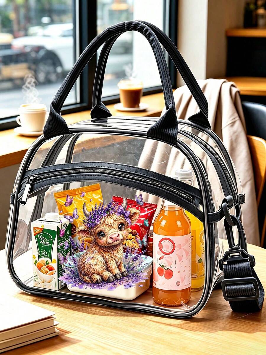 Portable Transparent Washable Bag Set, Premium PVC Material Lightweight Waterproof Easy To Clean, Large Capacity Compartments For Organized Storage Of Lunch Boxes, Cosmetics, Snacks, Fruits, Medicines And Beverage Bottles, Perfect For Commuters And Students, Multi-Functional Travel Storage Bag Suitable For All Seasons, Reusable To Reduce Disposable Waste, Transparent Design For Easy Item Retrieval, Ideal For Outdoor Picnics And Weekend Camping - Multicolor - View 1