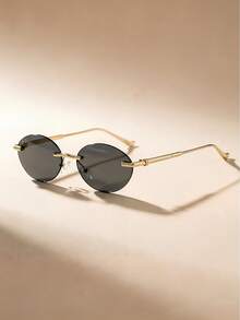 1 PC Men's Rimless Oval Fashion Glasses Lightweight Frame Soft Tinted Lens Metal Temples Retro Chic For Street Outdoor With Glasses Box - Multicolor - View 9