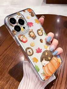 1pc Personalized Cute Autumn Pumpkin Hedgehog Autumn Leaf Aesthetic Pattern Transparent TPU Full Coverage Lens Anti-Fall Anti-Fingerprint Soft Phone Case Compatible With IPhone 16 Pro/16 Plus/15/15 Pro Max/15 Pro/11/12/13/14 Pro Max/11 Pro/11 Pro Max/12 Pro/12 Pro Max/13 Pro/13 Pro Max/14 Pro/14 Pro Max Premium Creative - Multicolor - View 2