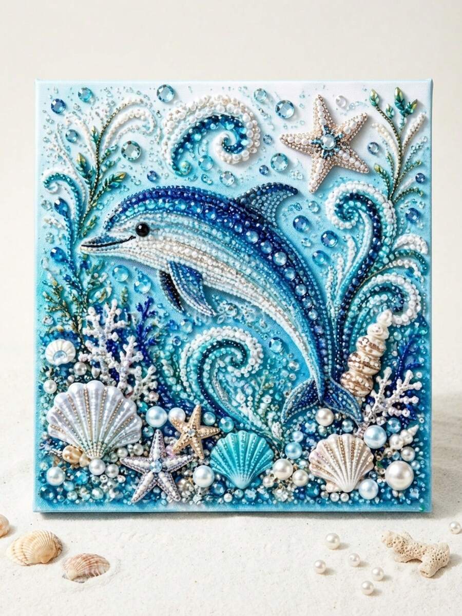 1set Ocean Pearl Art DIY Kit, 3D Beaded Mosaic Canvas Craft With Tropical Fish, Coral Reef And Shell Design, Rhinestone Art Set For Coastal Home Decor, Bathroom Decor, Beach House Display, Creative Handmade Gift And Ocean Themed Craft Project
