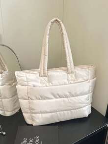 1 pieza Bolso tote acolchado para mujer, diseño de bolsillo delantero de gran capacidad, asas dobles, adecuado para la temporada escolar, desplazamientos, yoga, viajes cortos, almacenamiento diario - Varios estilos - Ver 14