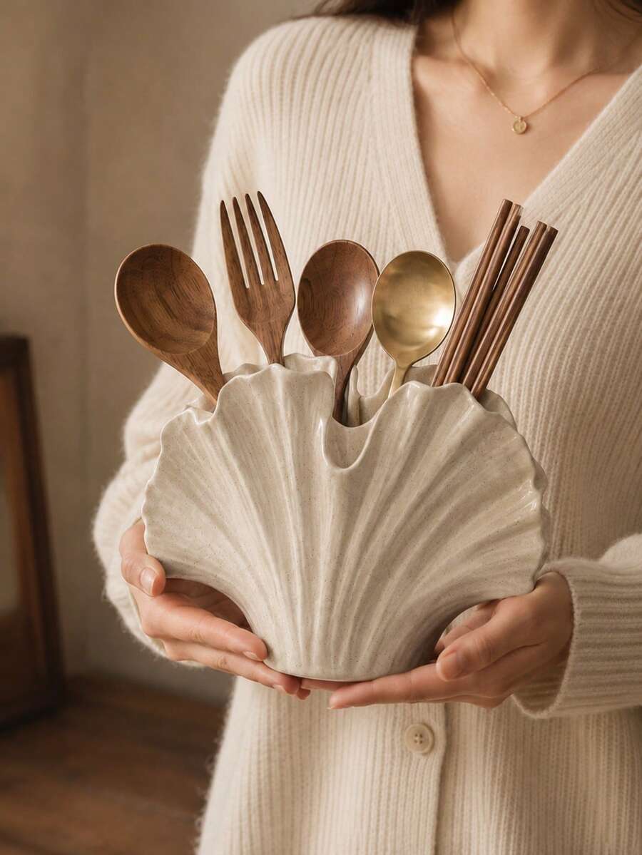 1件 Wabi-Sabi 風格銀杏葉餐具收納架,黑色斑點白色多格餐具架,大容量筷子湯匙叉子收納桶,鄉村農舍廚房檯面民宿裝飾禮物 - 銀杏葉收納 - 查看 1