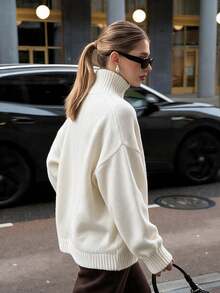 Fall/Winter Casual High Neck Knit Pullover Sweater, Elegant Going Out Business Loose Fit Top - Apricot - View 3