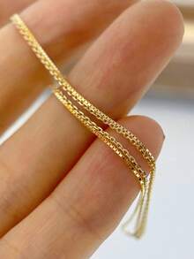 falinne S925 Sterling Silver Gold Plated Double Layer Thin Bracelet, Integrated Dainty Box Plain Chain Adjustable Minimalist Stackable Hand Jewelry For Women - Double-layer Stackable Thin Bracelet - View 3