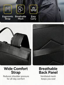 BEIQIANDAI 1pc Roll-Top Nylon Coated Backpack, Large Capacity Multi-Pocket Business Commuter Laptop Bag, Casual Travel Student School Bag - Backpack - View 6