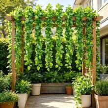 1 PIEZA/12 PIEZAS/24 PIEZAS Hiedra Artificial Verde para Colgar en la Pared Exterior - Guirnalda Artificial, Adecuada para el Hogar, Jardín y Fiesta de Boda - Follaje Artificial Realista, Adecuado para Decoración Interior y Exterior, Fácil Instalación, Opción Ideal para Decoración del Hogar y Arco de Boda en el Jardín - Verde militar - Ver 3