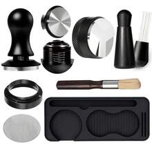 51/53.3/58mm Espresso Tamper And All-In-One Espresso Coffee Kit, Depth-Adjustable Coffee Tamper For Espresso Machine, Distributor WTD Tool Magnetic Dosing Funnel Puck Screen Cleaning Brush And Tamping Station, Ideal Coffee Accessories Set - Black - View 9