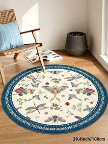 1pc Insect & Floral Print Round Living Room Rug, Suitable For Kitchen, Dining Room, Bedroom, Room Holiday Decor, Indoor/Outdoor, Office, Lobby, Non-Slip Door Mat, Bathroom Rug, Hallway, Study Gaming Area Rug - Multicolor - View 13