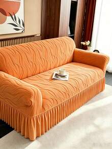 1 Buah Sarung Sofa Anti Debu dan Anti Hewan Peliharaan Model Rok Jacquard Bergelombang, Desain Bergelombang 3D Timbul yang Mewah, Warna Oranye Cerah, Cocok untuk Sofa 1/2/3/4 Dudukan, Kain Bulu Lembut, Sepanjang Musim - oranye - View 9