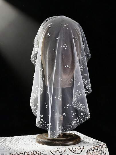 1pc Shiny Rhinestone Short Veil Wedding Party Bridal Face Cover