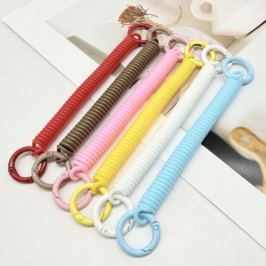 5pcs Assorted Colors Spiral Spring Keychain Lanyards, TPU Stretch Anti-Loss Rope With Open Spring Ring, DIY Replacement Key Chain Bag Hanging Decor Rope - Multicolor - View 1