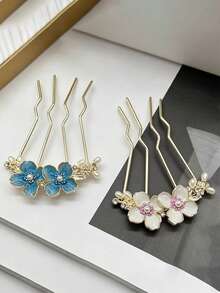 2pcs Faux Pearl Flower Hair Combs, Women's Vintage Bun Hair Sticks, Exquisite Hair Accessories - Multicolor - View 6