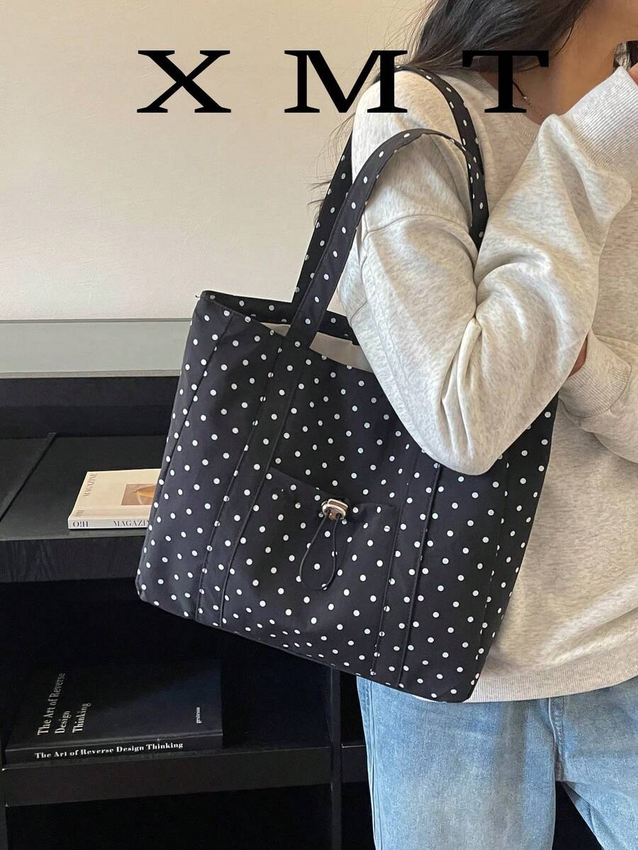 Tas Belanja Serut Kapasitas Besar Motif Polkadot - Hitam - View 1