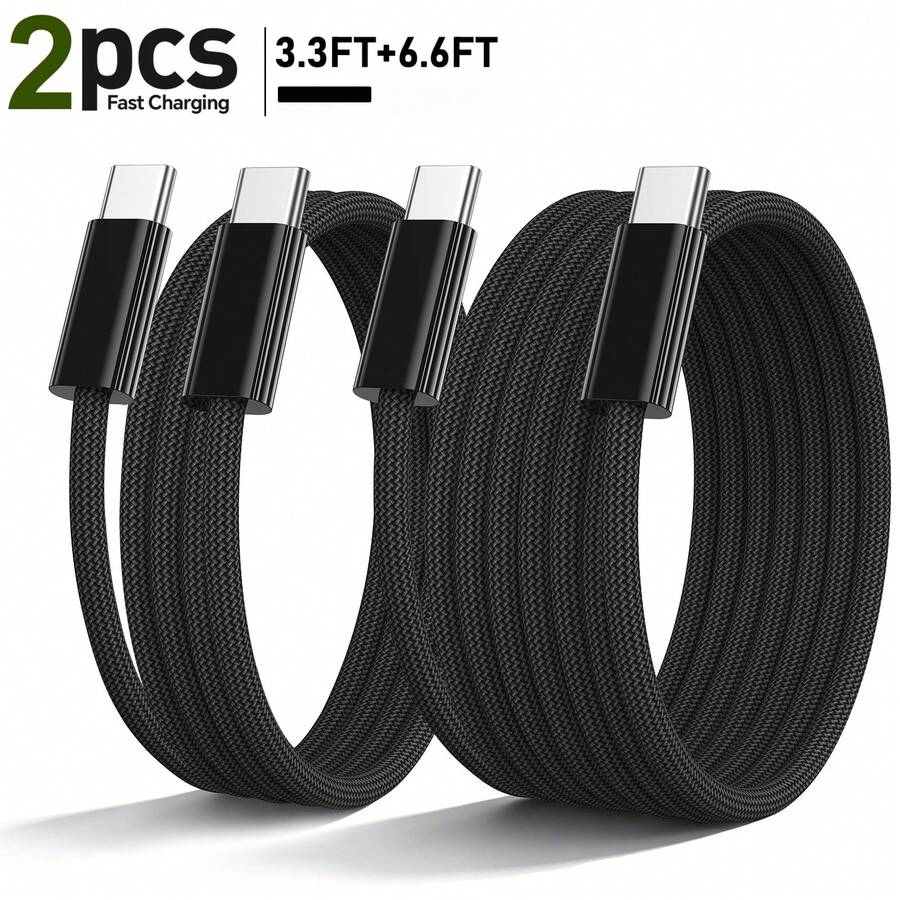 Kabel Pengisian Cepat USB-C ke USB-C 240W Tzlrxl, Jalinan Nilon 48 Untai, Chip E-Marker 3.0, Kompatibel dengan Laptop, Ponsel, dan Tablet, Paket 2 (3,3 kaki + 6,6 kaki)