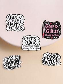 Spooky Witch Quote Enamel Pins Set, Retro Script Text Lapel Brooches For Backpack Jacket - Multicolor - View 2